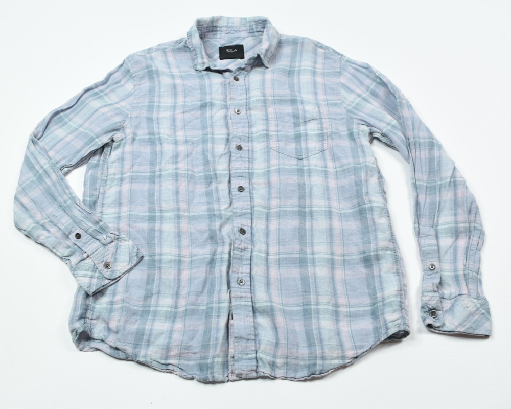 Rails Havana Linen Shirt Womens Large Blue Pink Plaid Long Sleeve Button-Up